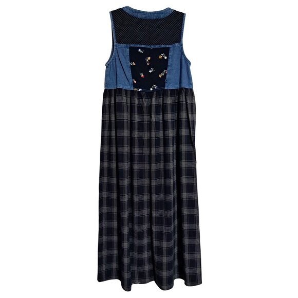 Vintage Carole Little Sport 6 Petite Denim Plaid Maxi Dress Modest Jumper Floral - Picture 2 of 10